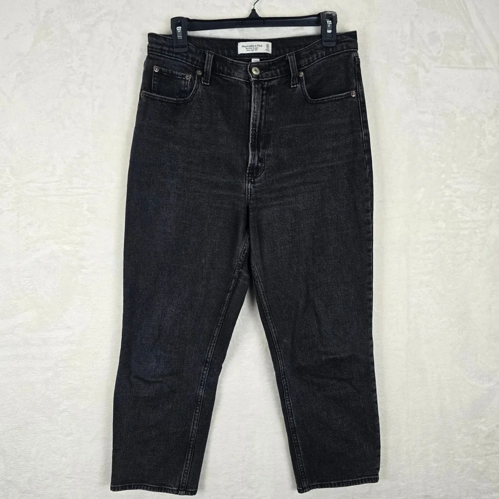Abercrombie & Fitch Curve Love Ultra High Rise Ankle Straight Jeans Black 30/10S